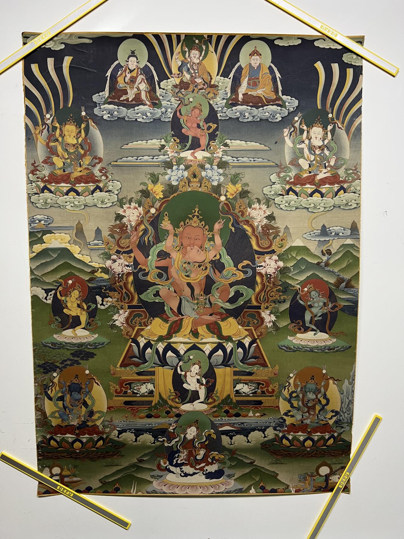 零元拍：唐卡装饰艺术复制画 （非原画）做旧工艺 名稱：遍空長壽佛 尺寸：90✖️65