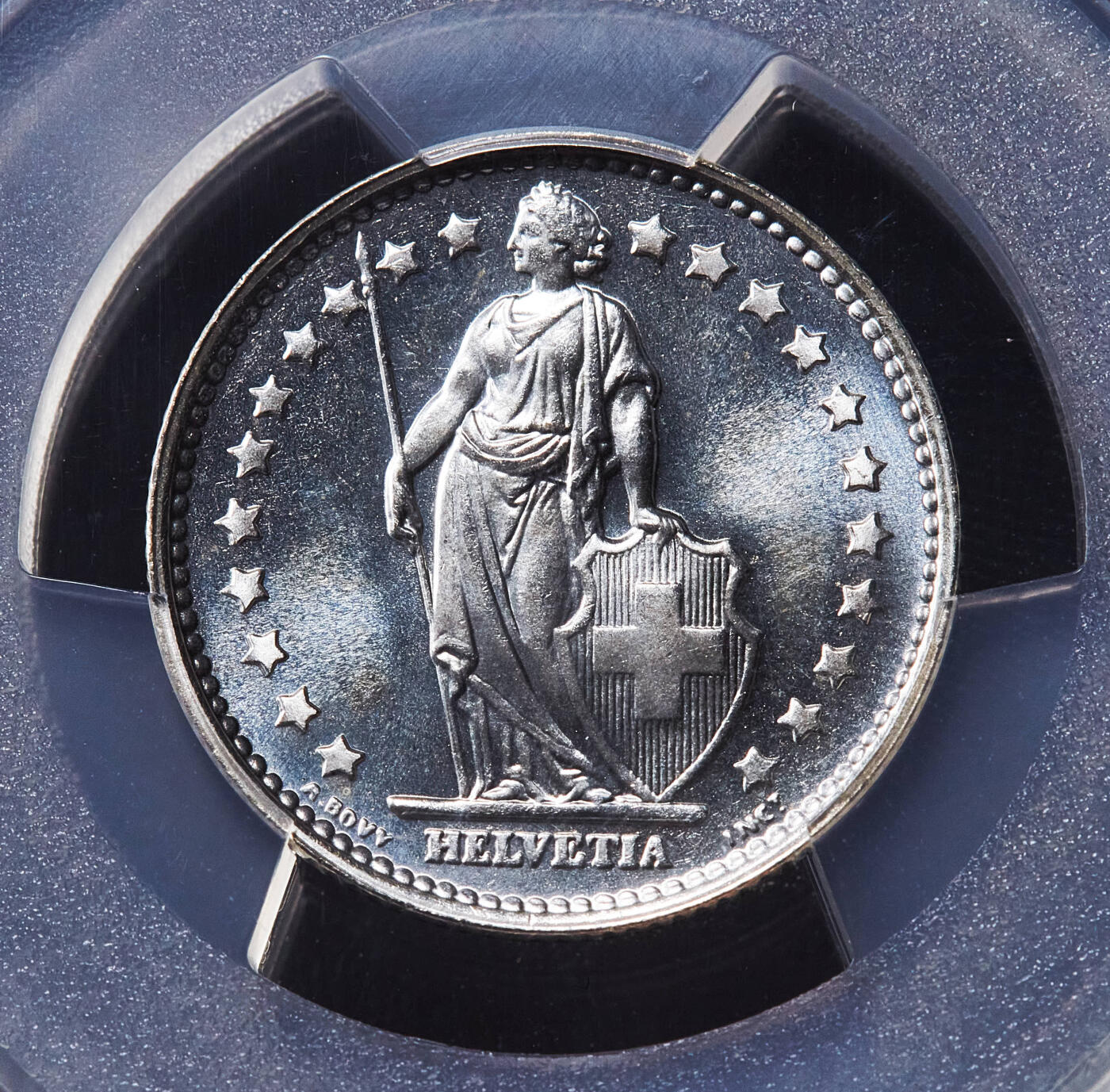 【俄甄集藏】2026年(049)03-18星期三 晚 19:30 全场包邮 瑞士1966年B版1法郎银币，PCGS MS66，类精制底板，车轮转光