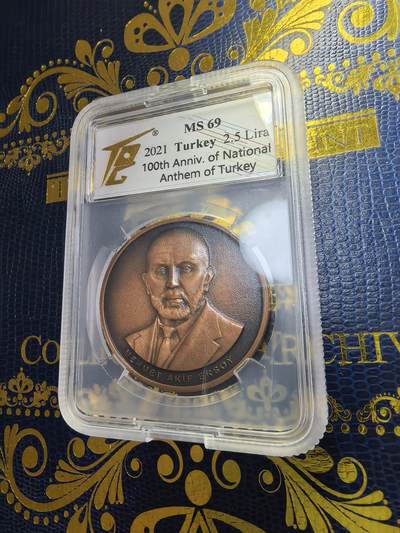 长老汇马年精选第九场拍卖 - 2021土耳其国歌百年2.5里拉仿古铜币，TCQ MS69