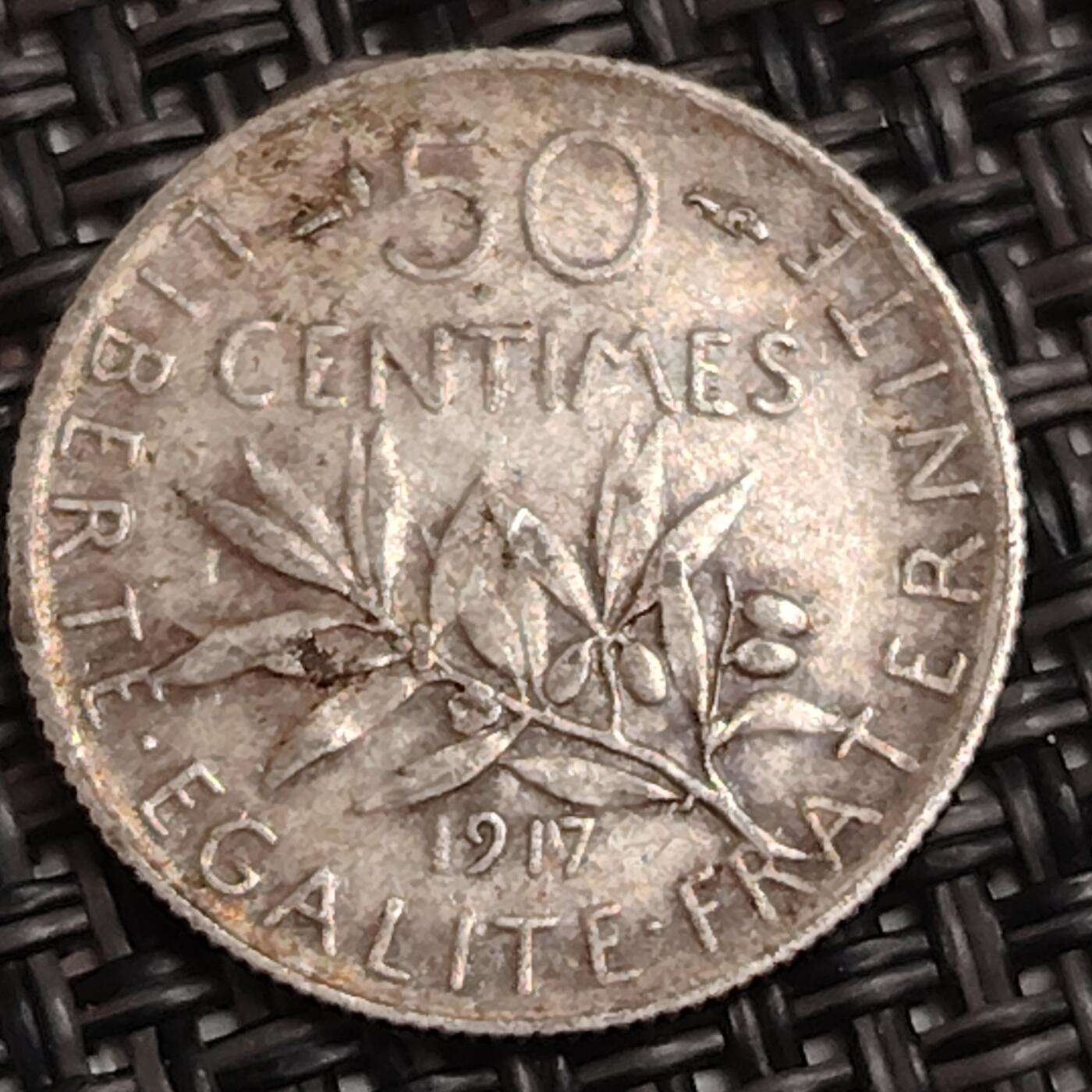 布加迪🐬～世界钱币(上海)🌾第 282 期 /  各国套币和散币 法国🇫🇷 1917年 50分 银币