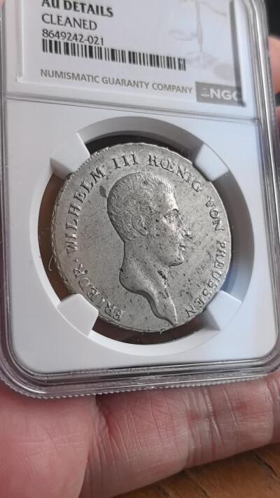 凡希社世界钱币微拍第三百二十一期 1814A德国普鲁士威廉三世泰勒大银NGC-UNCD，实物上手极好，没给分不理解。（附视频）