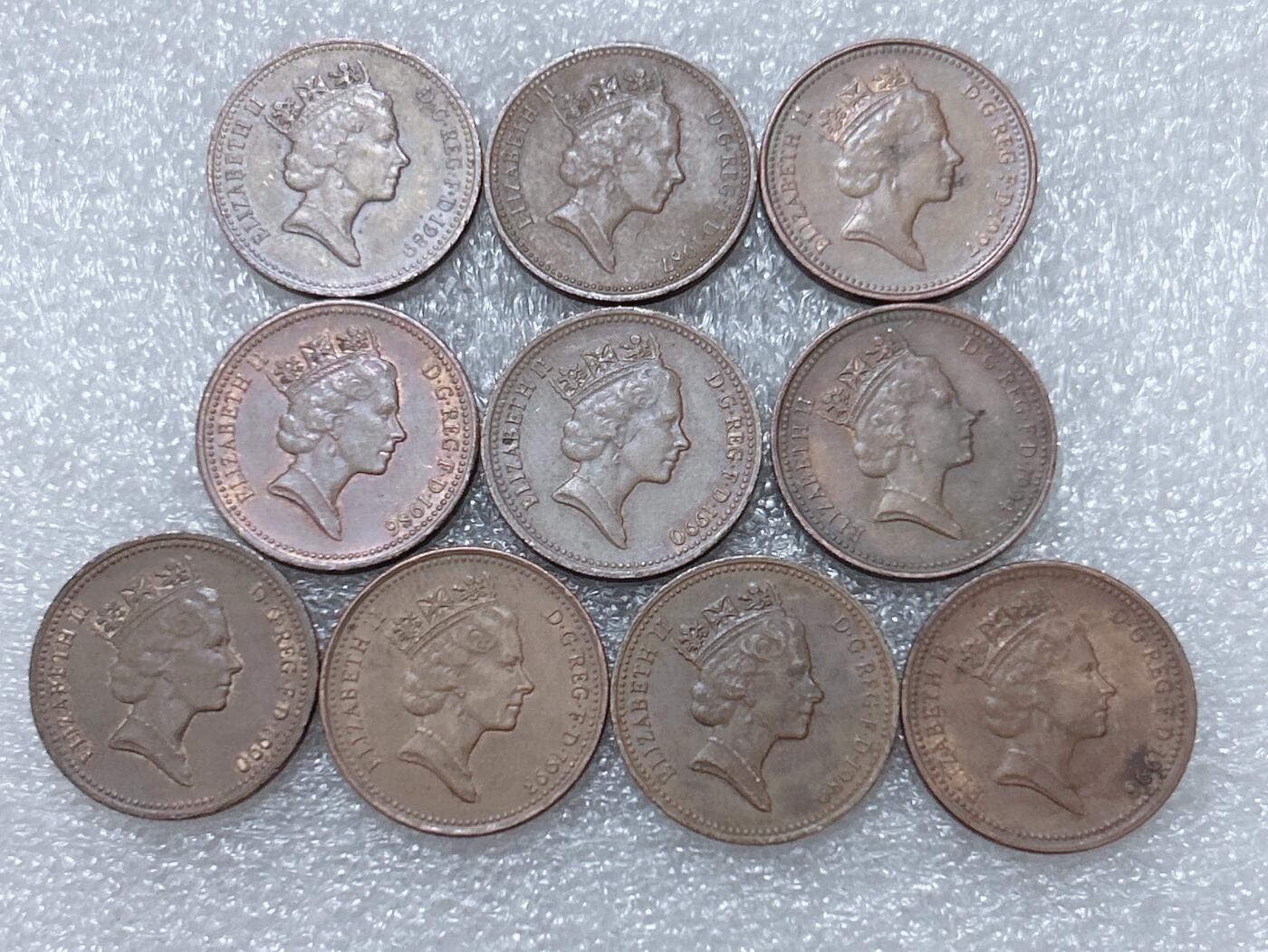 第一海外回流一元起拍收藏 散集专场  第302期 英国1便士硬币 10枚 高冠女王版