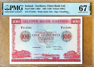 【Blue Auction】✨世界纸币精拍800期盛典——白金之夜🔥🔥🔥 - N-【无47 唯一冠军分】北爱尔兰 1982年100镑最高值 BWC出品 多场景 小花装点的边框 非常清新的设计 PMG67EPQ 高分