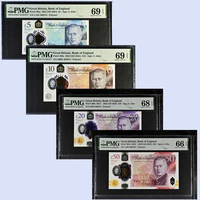 【Blue Auction】✨世界纸币精拍800期盛典——白金之夜🔥🔥🔥 - G-【一组4张 首发冠全同千位小号】英国 2024年5-50镑 查尔斯三世 PMG69EPQ-66EPQ 高分套 潜力上涨品种