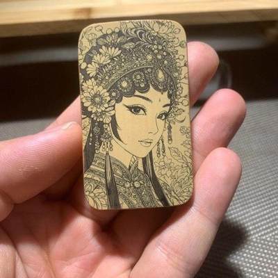 听雨轩（77）留青墨刻竹牌专场 - 留青墨刻36×60mm工艺精工实心玉竹牌 花旦f