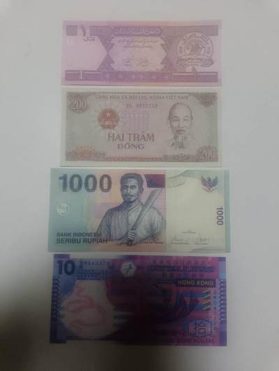 【20260317】非全新纸币和硬币第346场 - 亚洲国家3张纸币和香港塑料钞