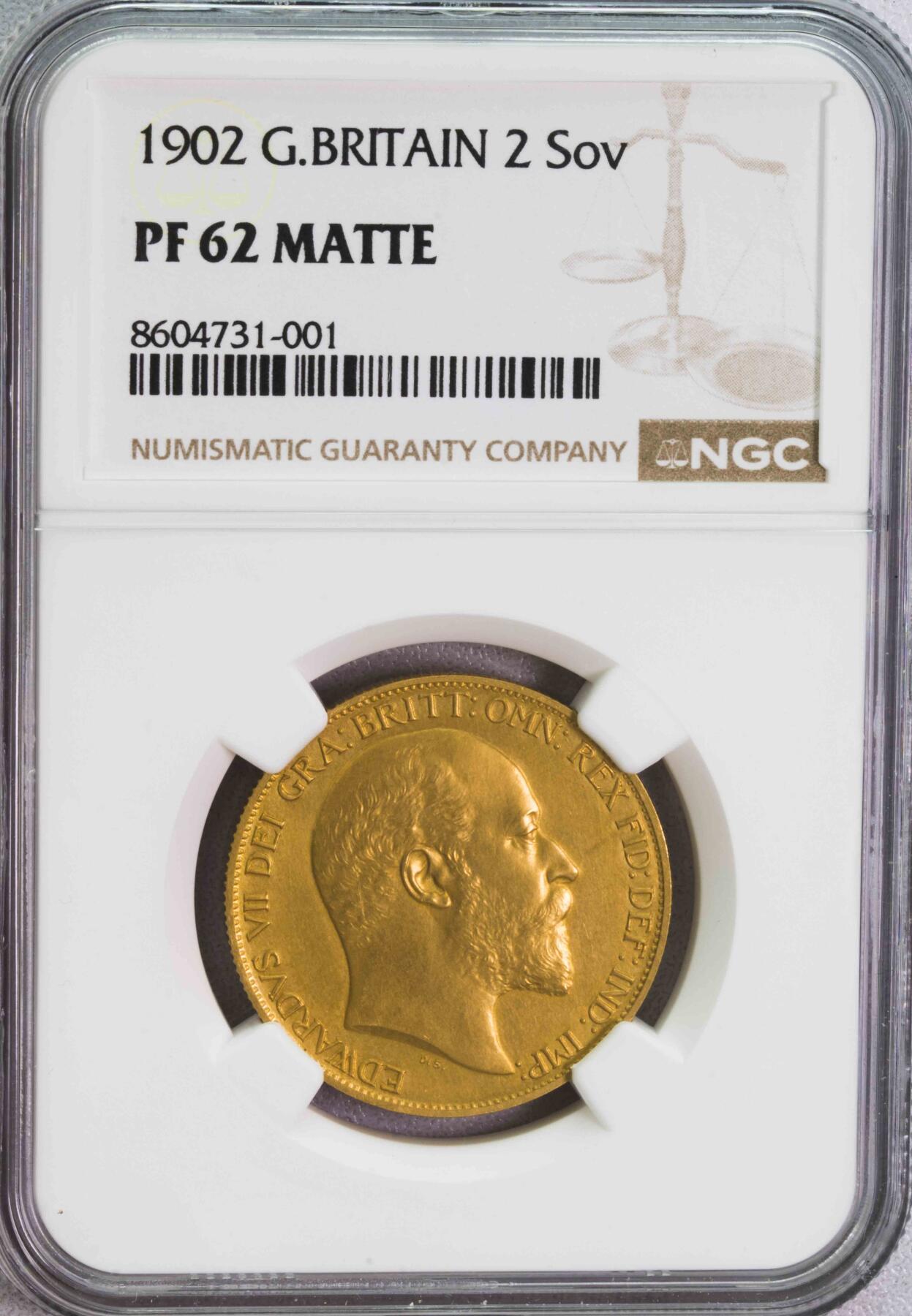 NGC-PF62MATTE 1902英国爱德华7世2磅马剑金币