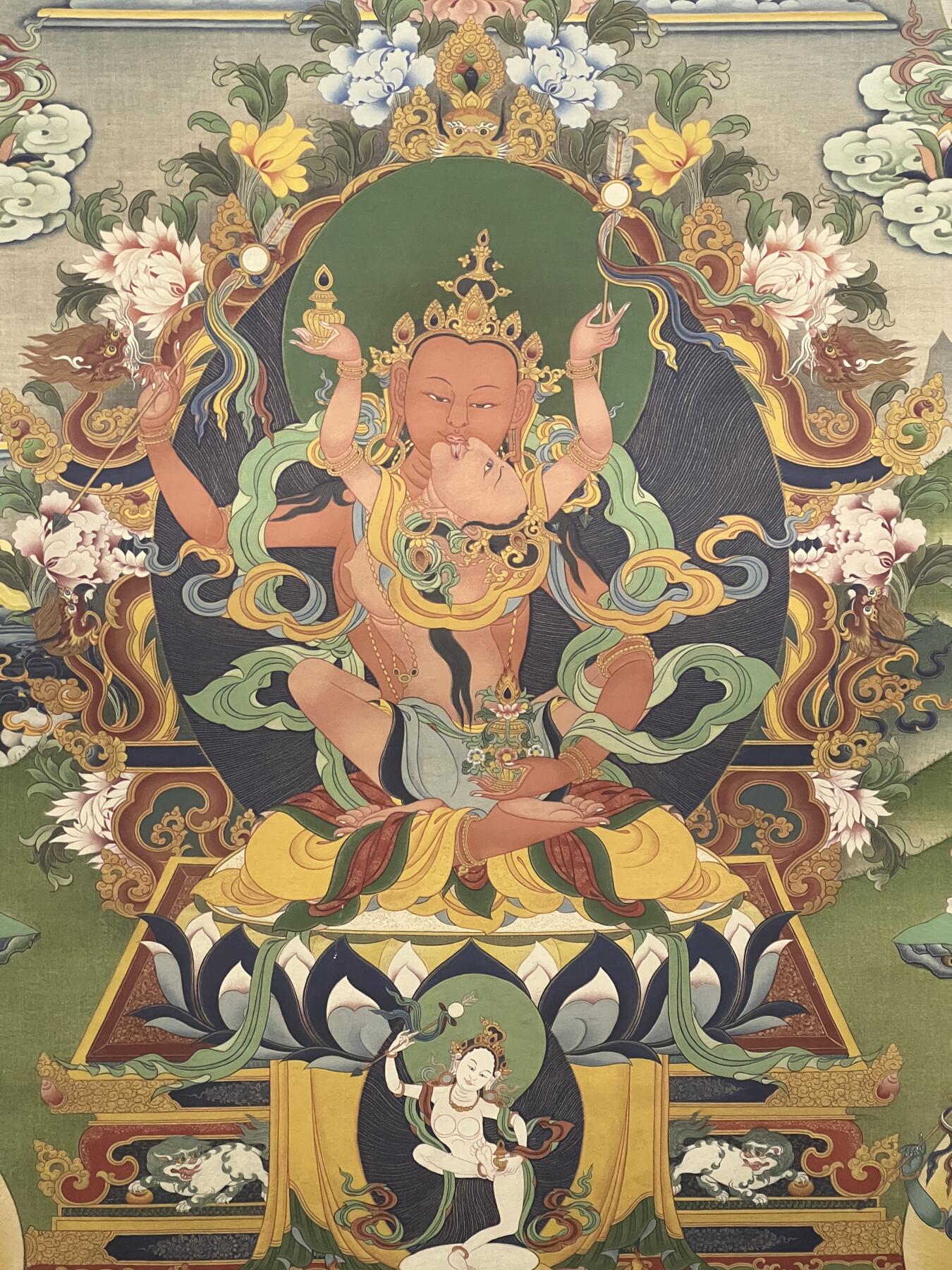 零元拍：唐卡装饰艺术复制画 （非原画）做旧工艺 名稱：遍空長壽佛 尺寸：90✖️65