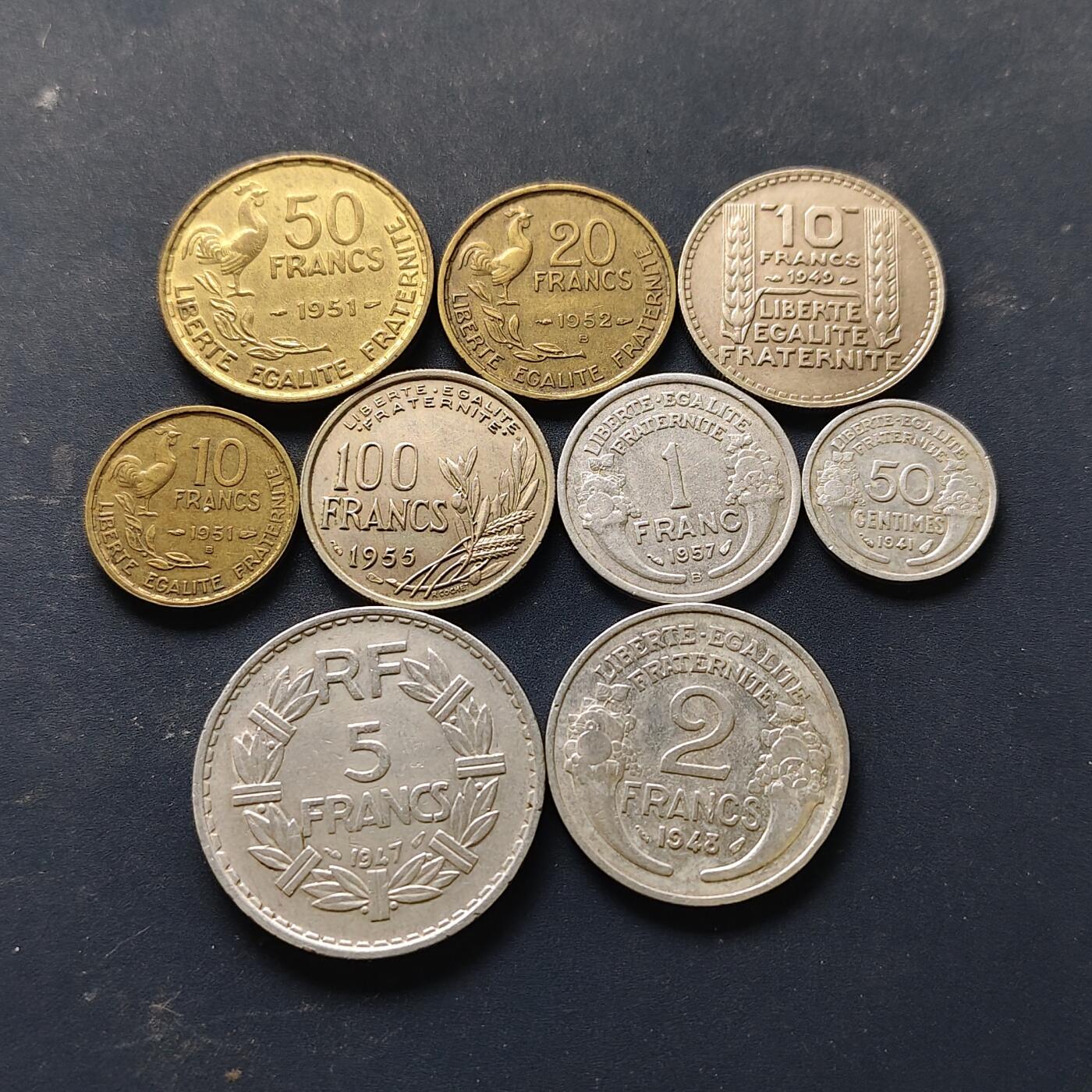 【全场包邮】纯粹捡漏拍512场 法国1941-1957年9枚套币