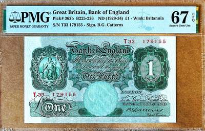 【Blue Auction】✨世界纸币精拍800期盛典——白金之夜🔥🔥🔥 - G-英国 A序列 1929-34年1镑 PMG67EPQ 高分