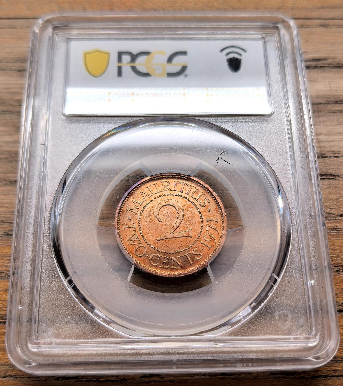 凡希社世界钱币微拍第三百二十一期 1971毛里求斯2分铜币PCGS-SP64RD