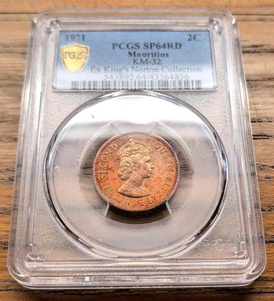 凡希社世界钱币微拍第三百二十一期 - 1971毛里求斯2分铜币PCGS-SP64RD