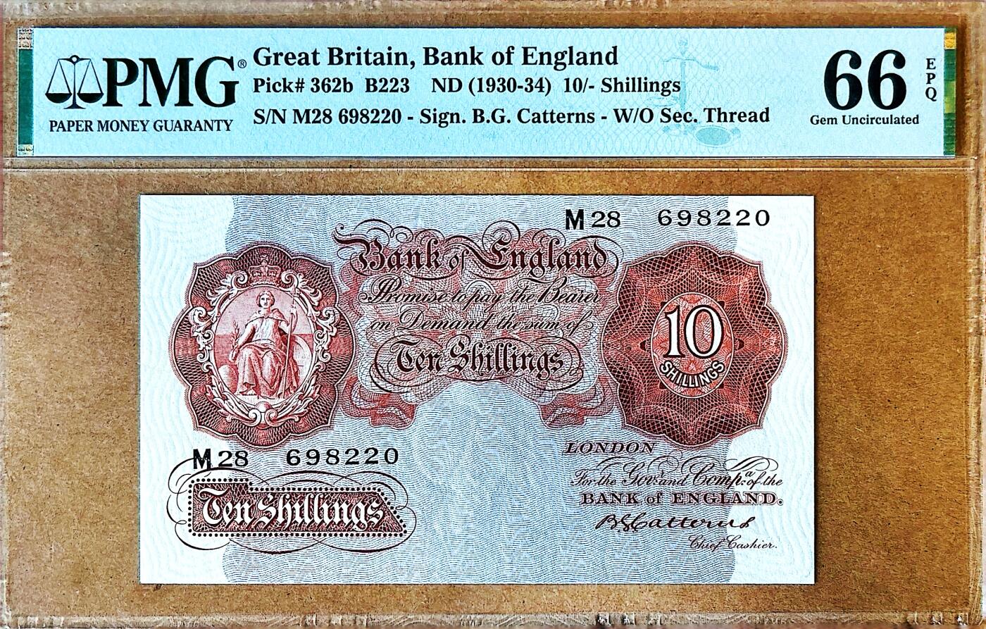 【Blue Auction】✨世界纸币精拍800期盛典——白金之夜🔥🔥🔥 G-【无47】英国 A序列 1930-34年10先令 PMG66EPQ 