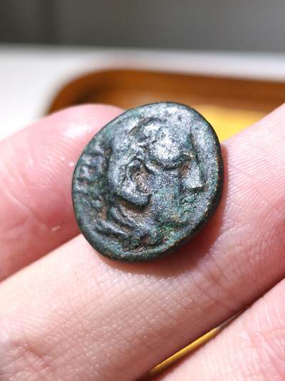 星盘世界钱币拍卖 - 中世纪 - 丝绸之路 - 古典币专场 - 历史名人！古希腊马其顿王国卡山德大力神狮子一查柯铜币，公元前396-297年铸造，正面是大力神头像，背面是一头狮子，铭文KAΣΣAN ΔΡOY Λ 这一枚是少见品种，并非最常见的那种骑马，品相还不错，图案和铭文都比较清晰