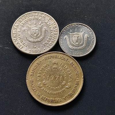 【全场包邮】纯粹捡漏拍512场 - 布隆迪1971-1993年3枚套币