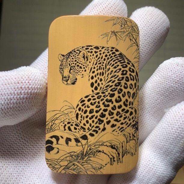 听雨轩（77）留青墨刻竹牌专场 留青墨刻36×60mm工艺精工实心玉竹牌  上山豹