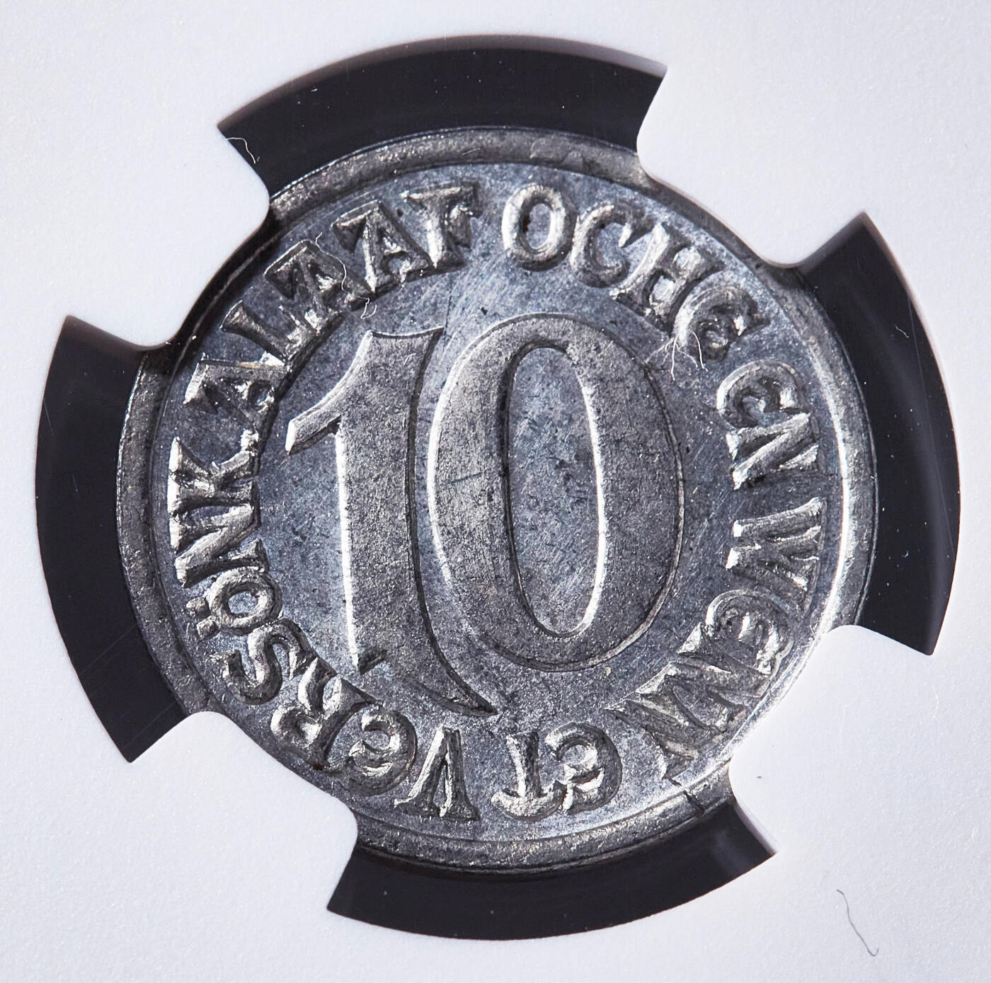 【俄甄集藏】2026年(049)03-18星期三 晚 19:30 全场包邮 德国1920年紧急时期亚琛咆哮狮造像10芬尼铁币，NGC MS64，转光品相，状态一流，保存难得