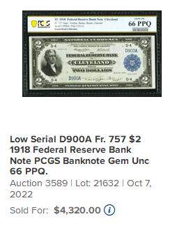 【Blue Auction】✨世界纸币精拍800期盛典——白金之夜🔥🔥🔥  U-【303雷达百位小号】美国 1918年2美金 FRBN联邦储备银行券 经典BattleShip 军舰雕刻精美 大票幅 杰弗逊 PCGS66EPQ 克利夫兰版