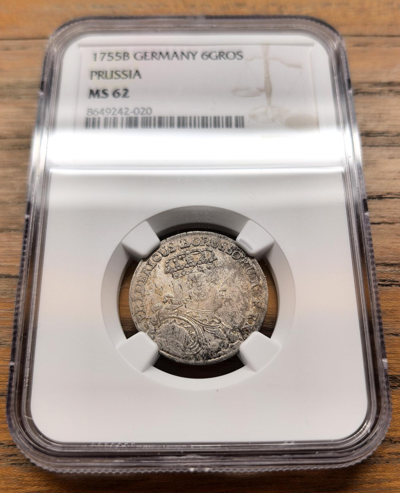 凡希社世界钱币微拍第三百二十一期 1755B德国普鲁士6Gros银辅币NGC-MS62