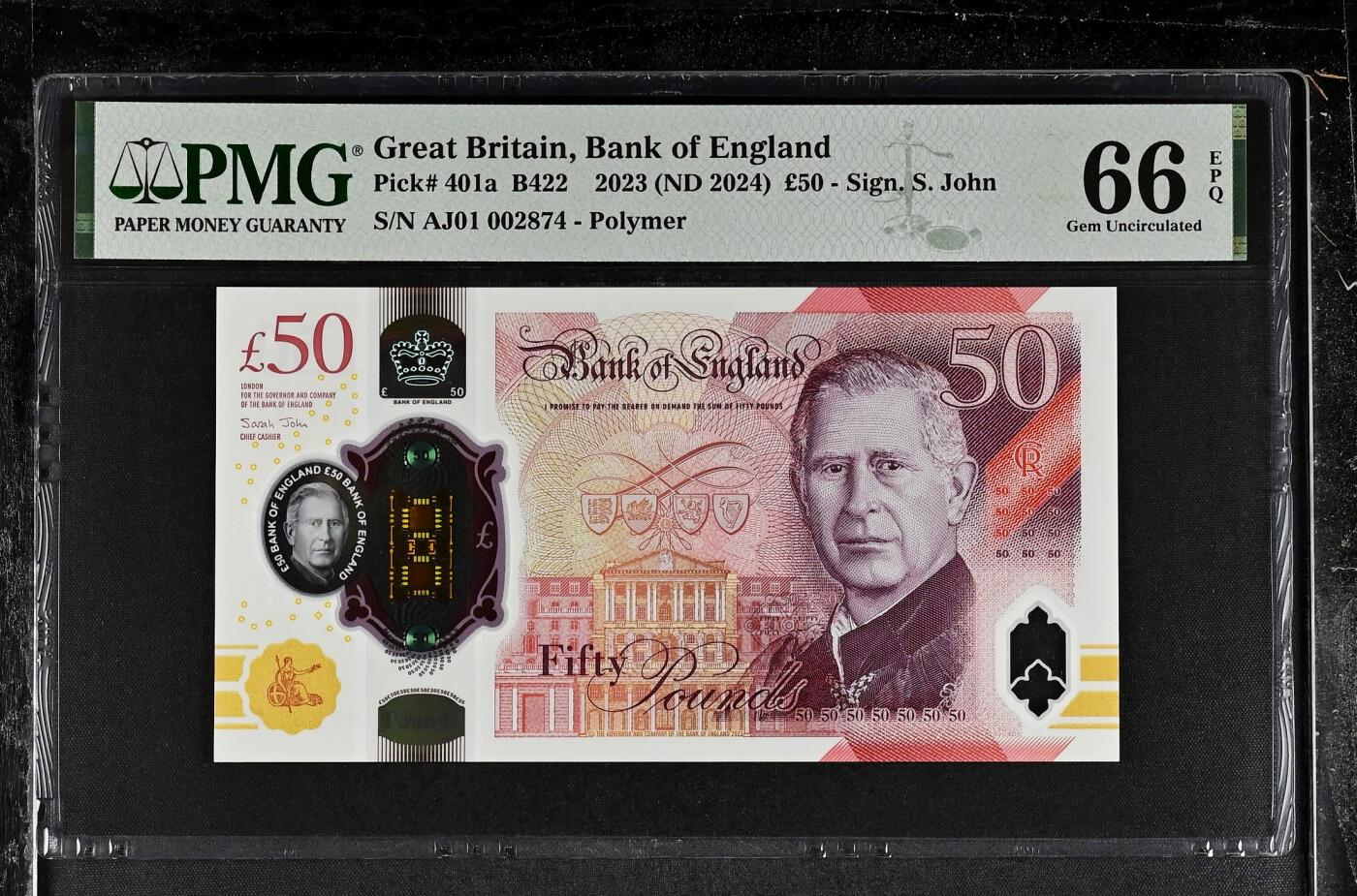 【Blue Auction】✨世界纸币精拍800期盛典——白金之夜🔥🔥🔥 G-【一组4张 首发冠全同千位小号】英国 2024年5-50镑 查尔斯三世 PMG69EPQ-66EPQ 高分套 潜力上涨品种