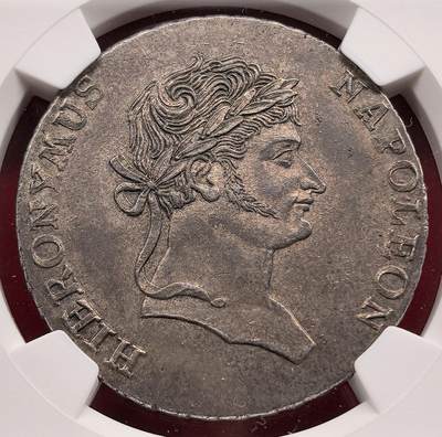 凡希社世界钱币微拍第三百二十一期 - 1812威斯特伐利亚热罗姆·拿破仑“小胸像版”泰勒大银NGC-UNCD，1812年卡塞尔厂泰勒为“小胸像”版别，区别于早期“大胸像”版，铸造量相对更少，深色包浆，细节颇佳！（视频参考）