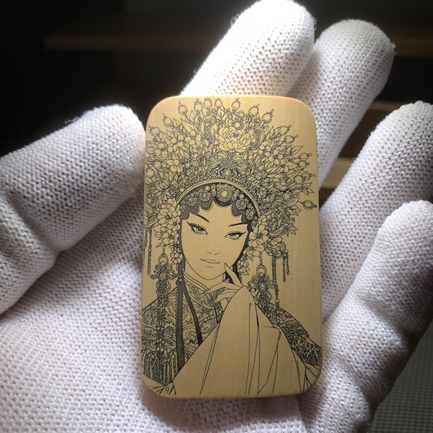 听雨轩（77）留青墨刻竹牌专场 留青墨刻36×60mm工艺精工实心玉竹牌 花旦h