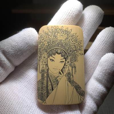 听雨轩（77）留青墨刻竹牌专场 - 留青墨刻36×60mm工艺精工实心玉竹牌 花旦h