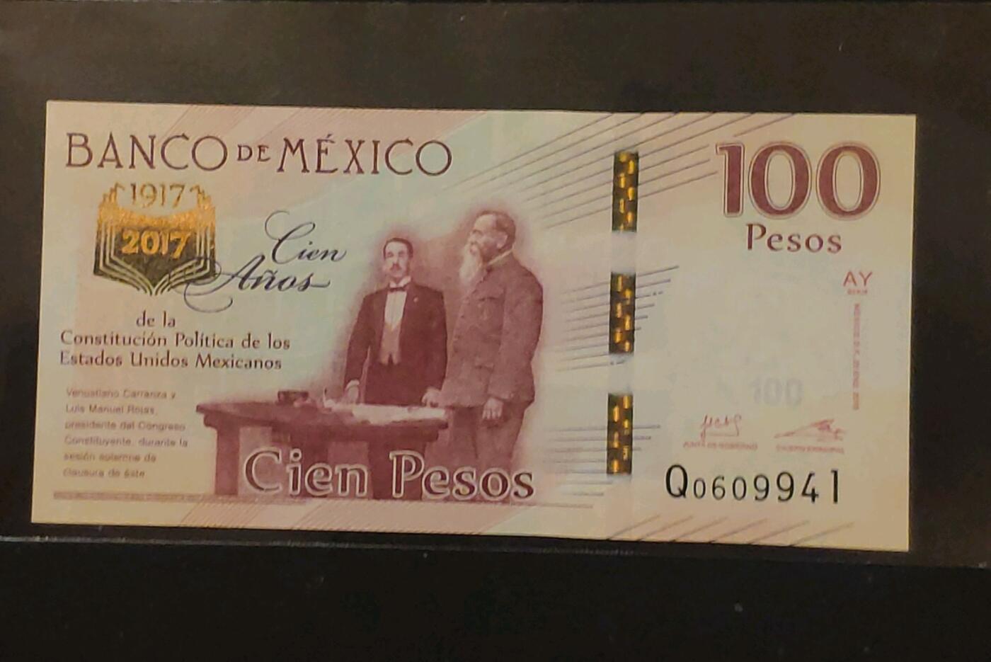 墨西哥 2016年 宪法颁布一百年纪念钞 100比索 全新UNC AY系列Q冠