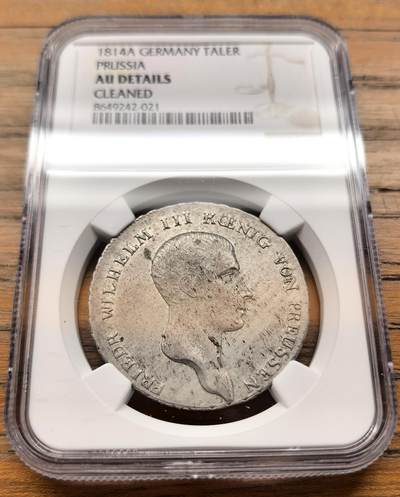 凡希社世界钱币微拍第三百二十一期 - 1814A德国普鲁士威廉三世泰勒大银NGC-UNCD，实物上手极好，没给分不理解。（附视频）