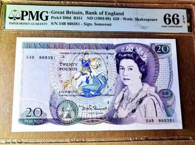 【礼羽收藏】🌏世界钱币拍卖128期 - 英国D序列 1984-88年20镑 D.H.F.Somerset签名 PMG66EPQ
