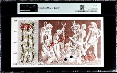 【Blue Auction】✨世界纸币精拍800期盛典——白金之夜🔥🔥🔥  S-【样钞少见】瑞士 1961-74年500法郎 青春券 设计精美 超大票幅 PMG65EPQ绝品 值得收藏 （3年前一张64无E的拍了1020美金）