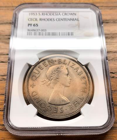 凡希社世界钱币微拍第三百二十一期 - 1953南罗德西亚克朗大银精铸NGC-PF65，附原盒。