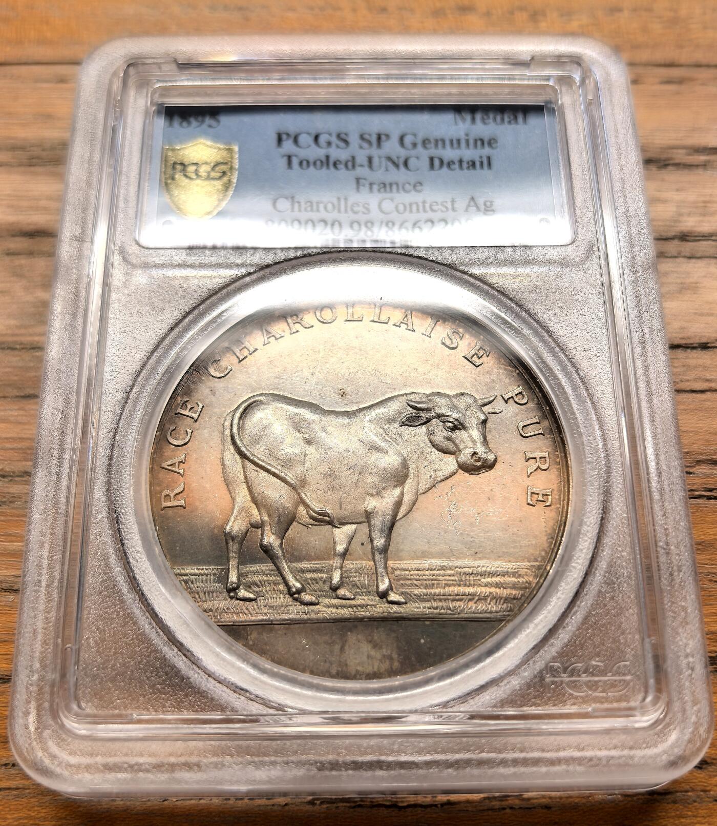 凡希社世界钱币微拍第三百二十一期 1895法国沙罗勒肉牛评选竞赛纪念银章PCGS-UNCD