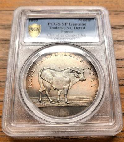 凡希社世界钱币微拍第三百二十一期 - 1895法国沙罗勒肉牛评选竞赛纪念银章PCGS-UNCD