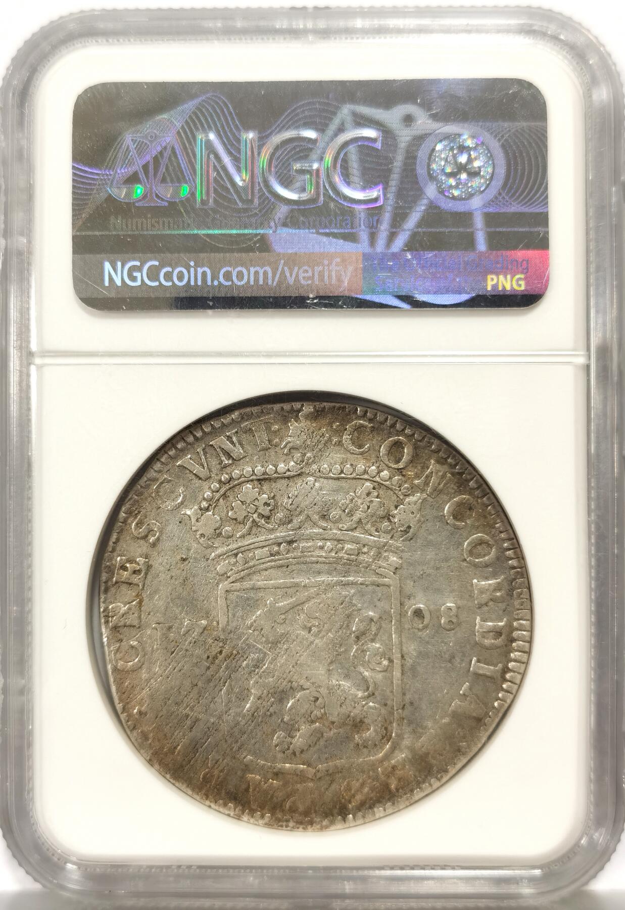 博洋堂世界钱币拍卖第165期（全场包邮） NGC VF 荷兰格尔德兰省1708/7年站人1杜卡特银币，少见省，骑字年份