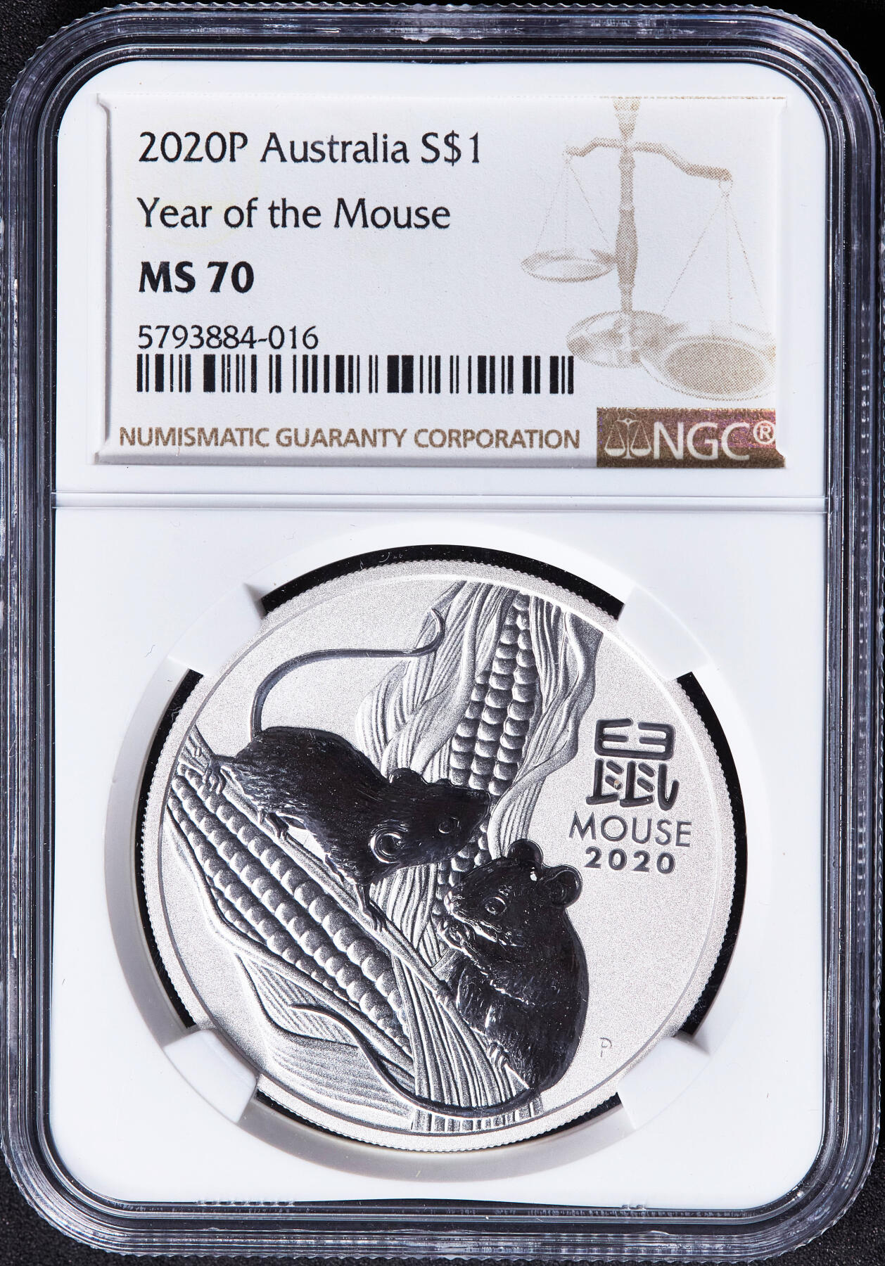 【俄甄集藏】2026年(049)03-18星期三 晚 19:30 全场包邮 澳大利亚2020年中国农历鼠年1元1盎司大银币，NGC MS70，重1盎司，999银，发行量300000枚，珀斯造币厂出品
