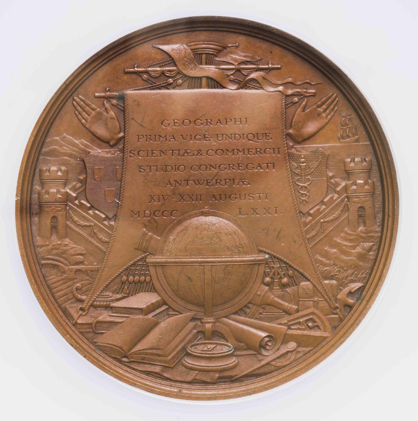 NGC-MS63BN 1871比利时国家地理协会世界地图大铜章