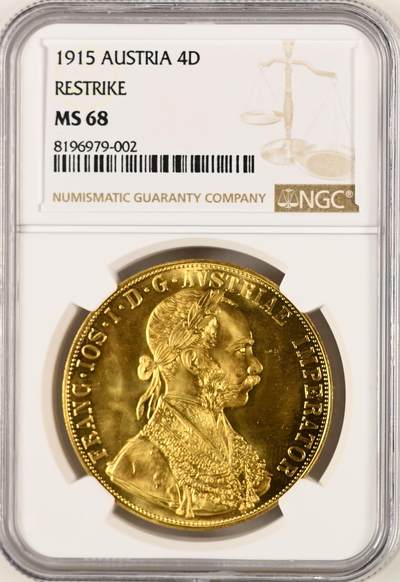 【Blue Auction】✨世界纸币精拍800期盛典——白金之夜🔥🔥🔥 - A-奥地利年19154杜卡特贸易金币NGC MS68 实际铸造于1920-1936年间 主要用于对外贸易和银行储备金 13.96g 98.6%金 