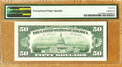 【Blue Auction】✨世界纸币精拍800期盛典——白金之夜🔥🔥🔥 U-【老虎1无47】美国 1963年50美金 PMG66EPQ 