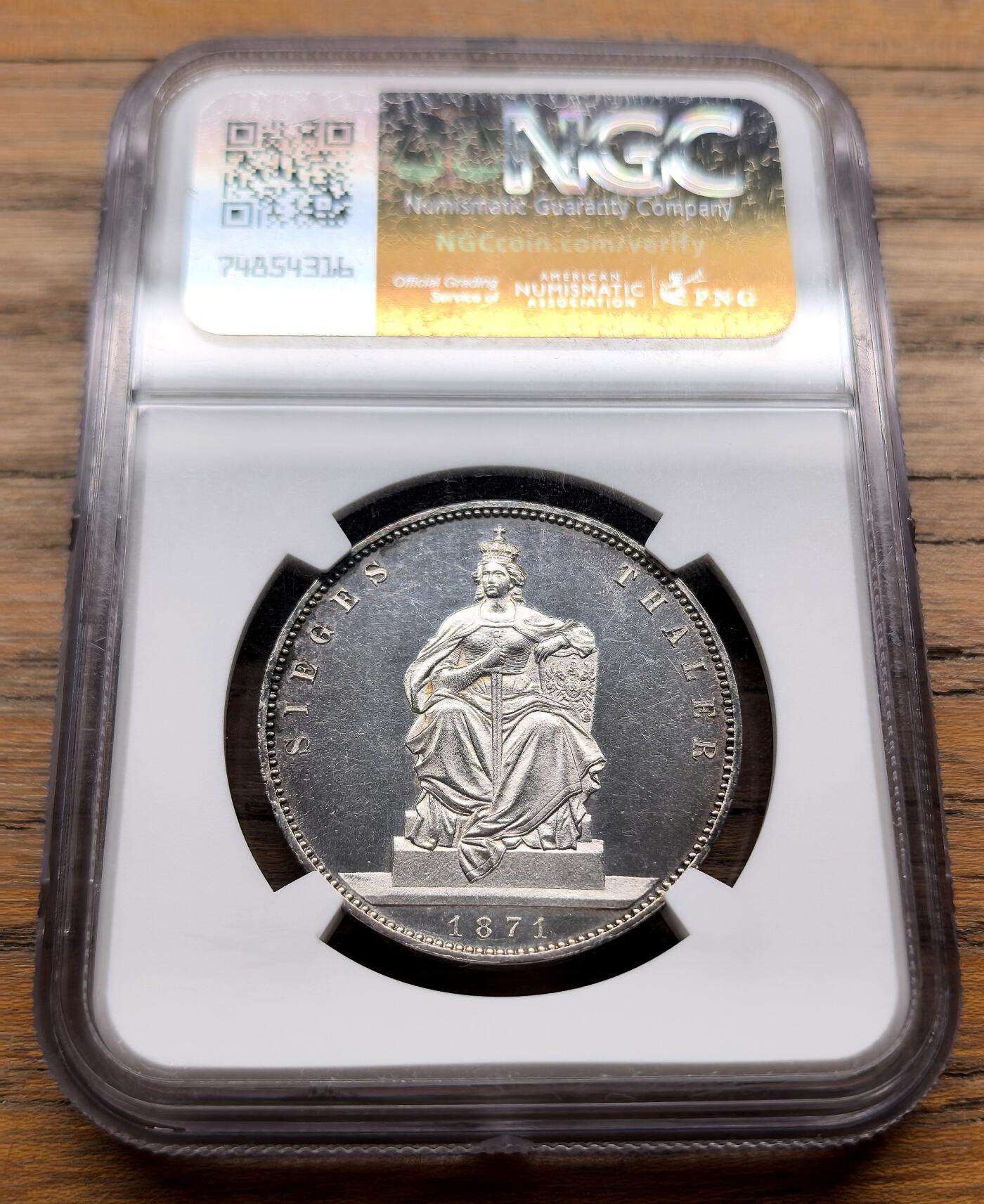 凡希社世界钱币微拍第三百二十一期 1871德国普鲁士普法战争胜利纪念泰勒精铸NGC-PF62