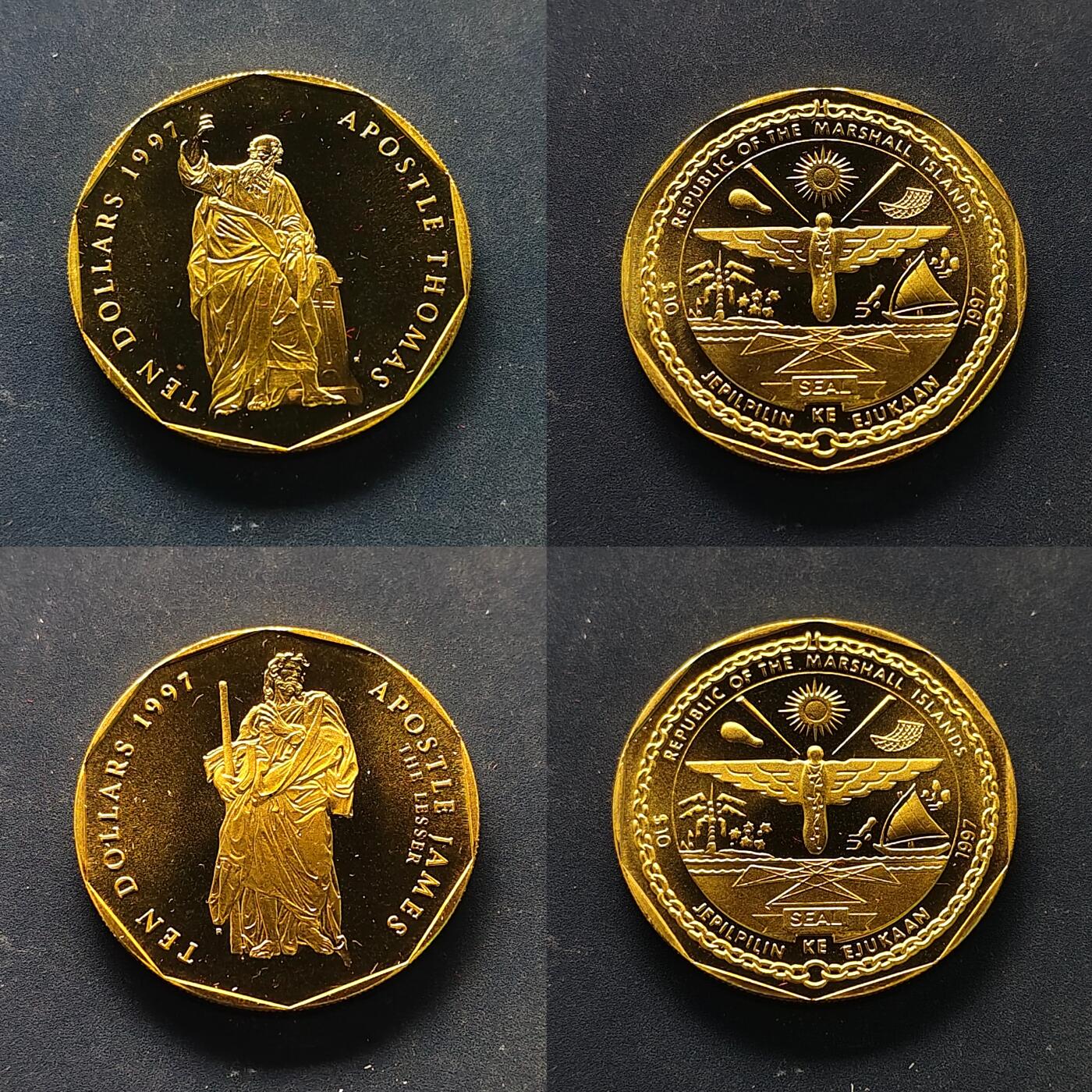 【全场包邮】纯粹捡漏拍513场 马绍尔群岛1997年10元耶稣十二使徒PL纪念币12枚全套-盒证全