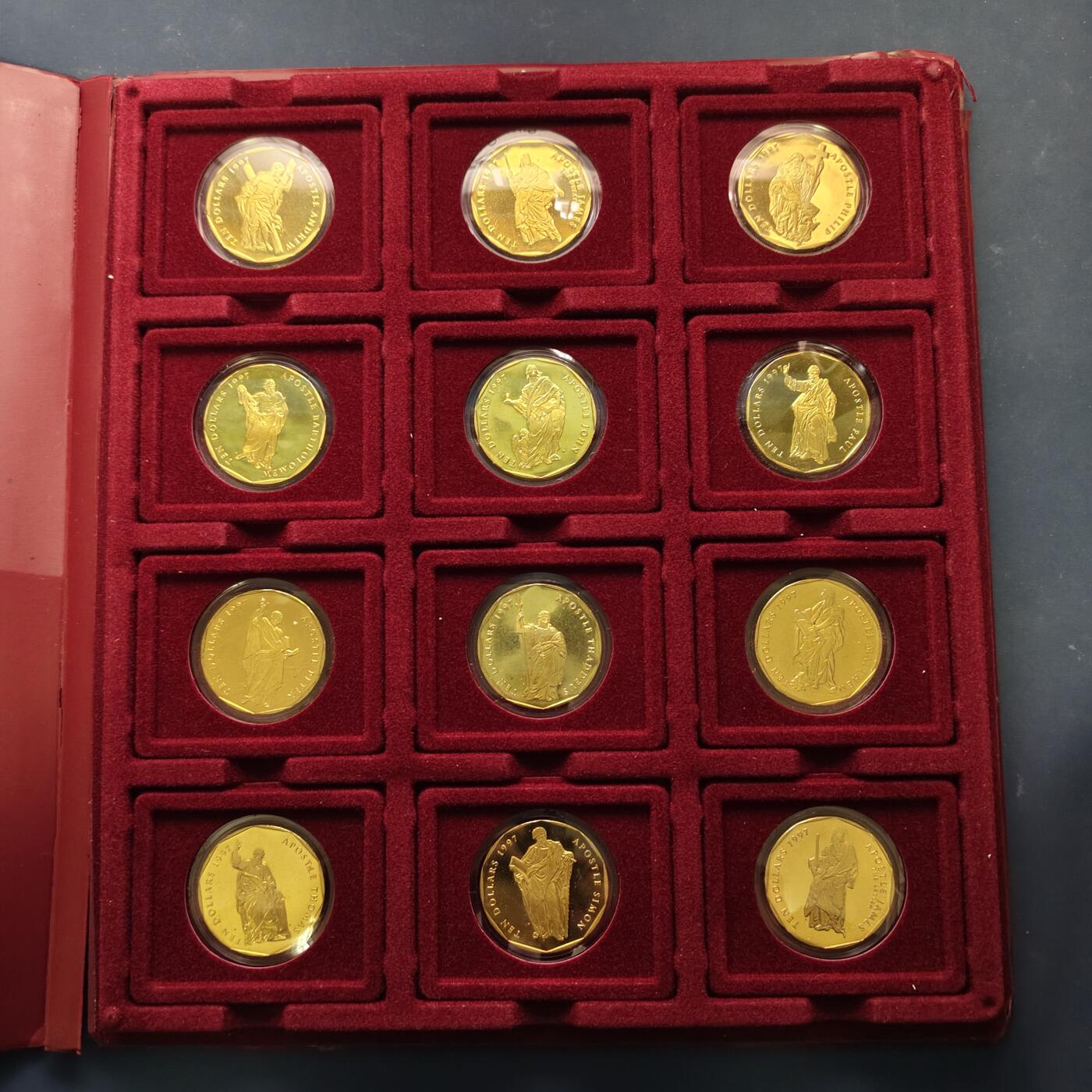 【全场包邮】纯粹捡漏拍513场 马绍尔群岛1997年10元耶稣十二使徒PL纪念币12枚全套-盒证全