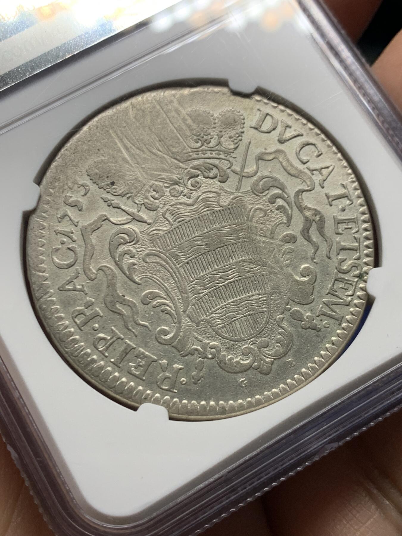 《竞宝斋》第470场 周日，周一，周二 3场连拍 （全场包邮）欢迎送拍 NGC AU53 拉古萨共和国 1753年 1泰勒银币 不常见的品种