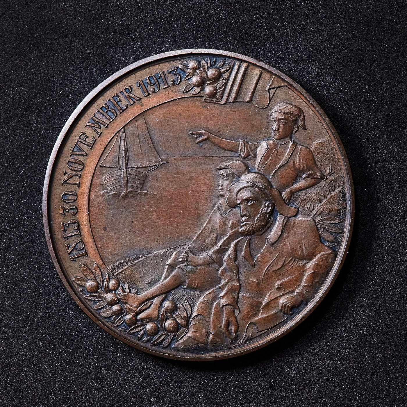 【俄甄集藏】2026年(049)03-18星期三 晚 19:30 全场包邮 荷兰1913年纪念林堡省脱离法国回归荷兰100周年大铜章，直径：50mm，重量：49.4克，类精制底板，包浆淳厚