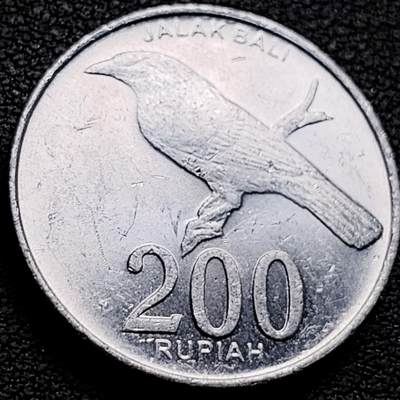 泉币菌-第210场-拍品多 请提前出价 - 印度尼西亚200卢比铝币 鹰徽 巴厘岛八哥 25mm