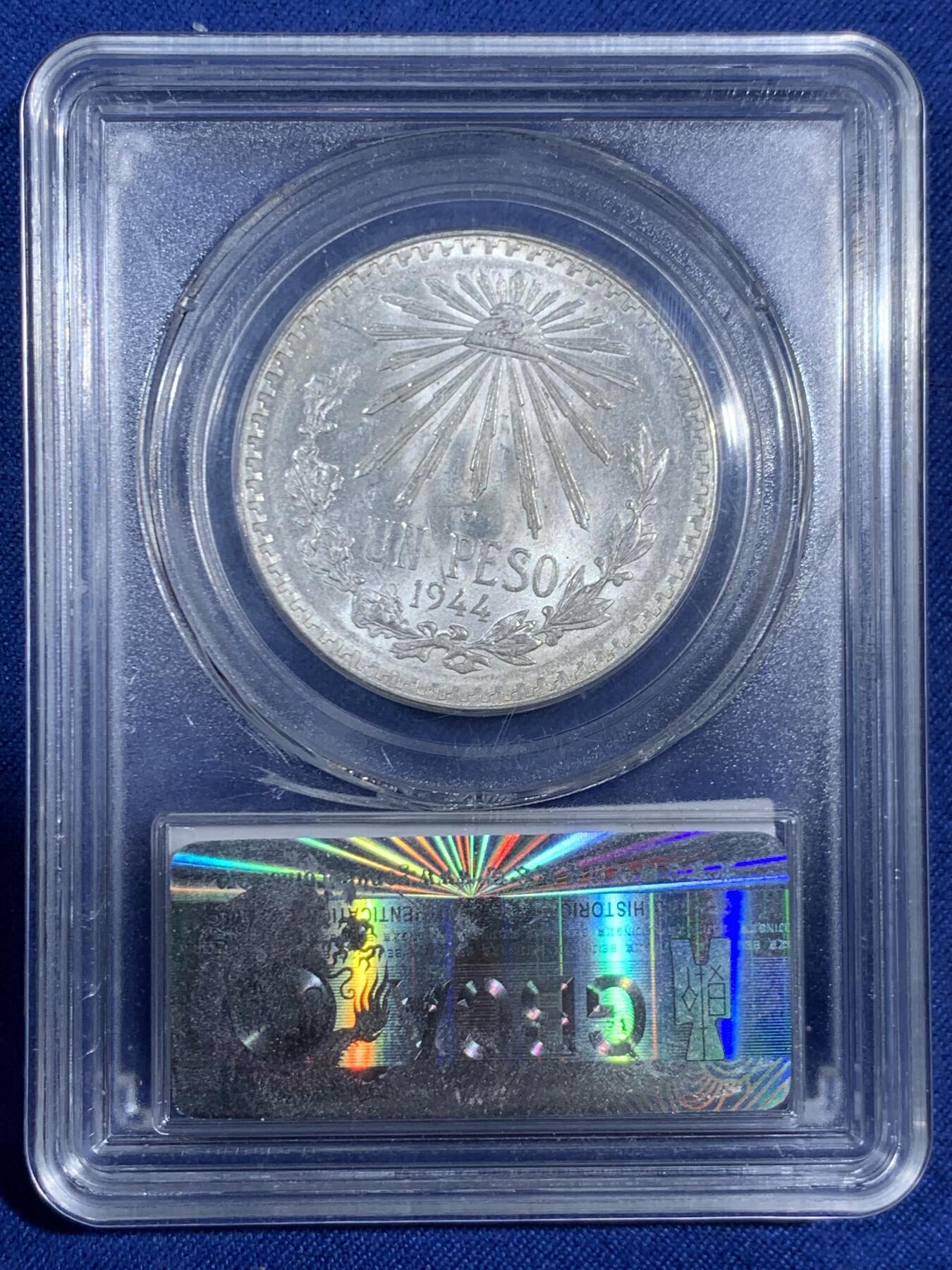 《竞宝斋》第470场 周日，周一，周二 3场连拍 （全场包邮）欢迎送拍 公博 MS66 墨西哥1944年1比索鹰洋银币