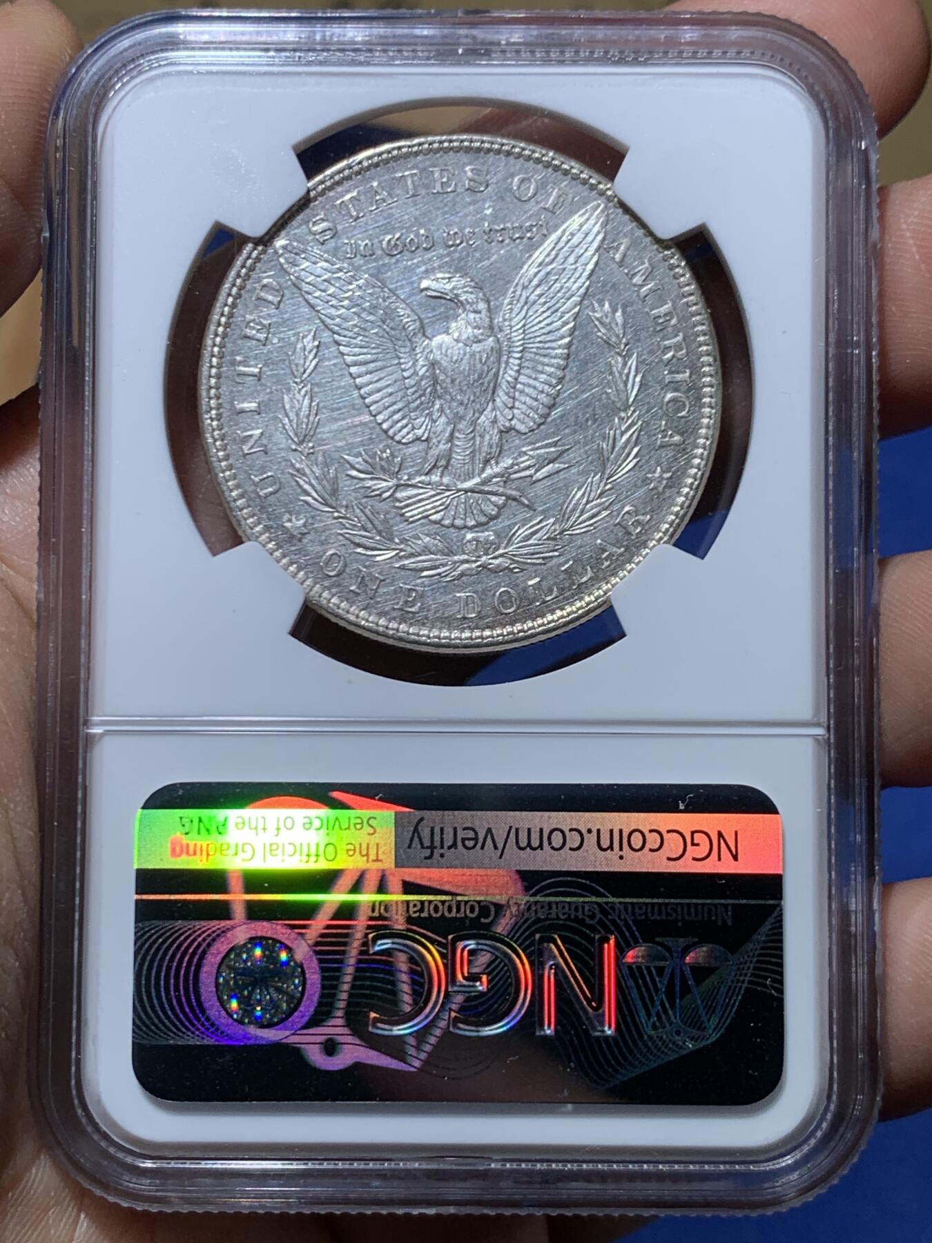 《竞宝斋》第470场 周日，周一，周二 3场连拍 （全场包邮）欢迎送拍 NGC UNCD 美国1896年摩根银币 底板质感不错