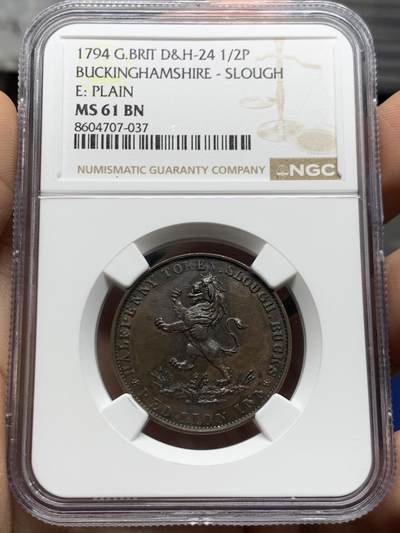《竞宝斋》第470场 周日，周一，周二 3场连拍 （全场包邮）欢迎送拍 - NGC MS61BN 英国 白金汉郡 1794 红狮旅馆 半便士铜币 犀利细节 低评