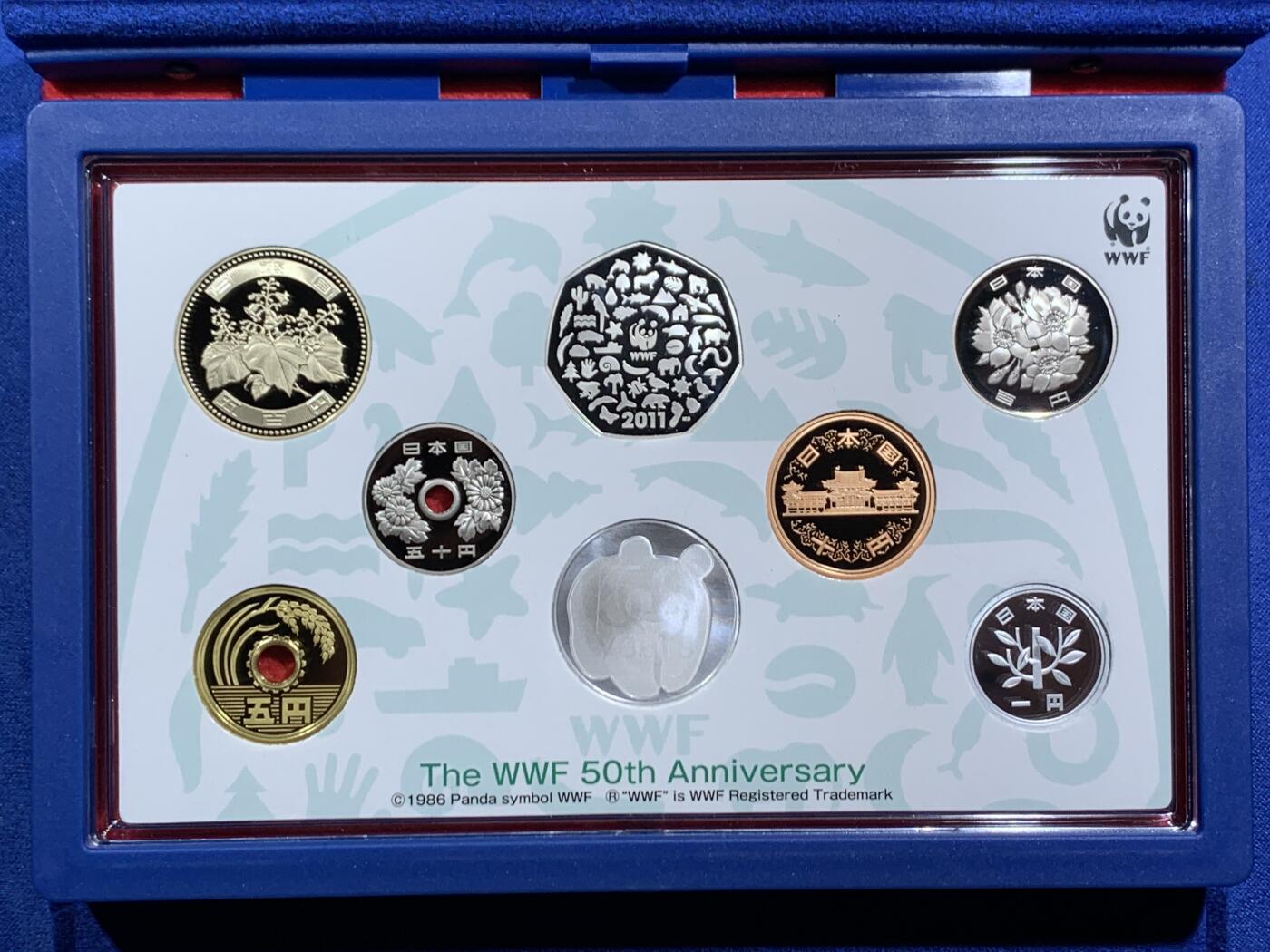 《竞宝斋》第470场 周日，周一，周二 3场连拍 （全场包邮）欢迎送拍 日本2011年6枚精制套币（含英国精制银币） WWF（世界自然基金会）成立50周年 8克925银 发行量2万 盒证全