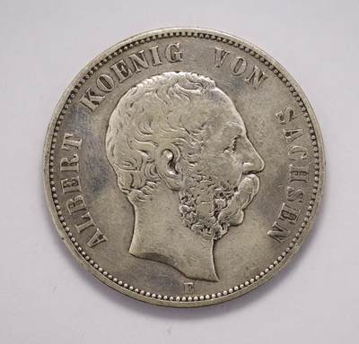 观钱 近现代机制币拍卖No.004（全场顺丰包邮）  - 萨克森王国阿尔伯特国王 5 马克银币